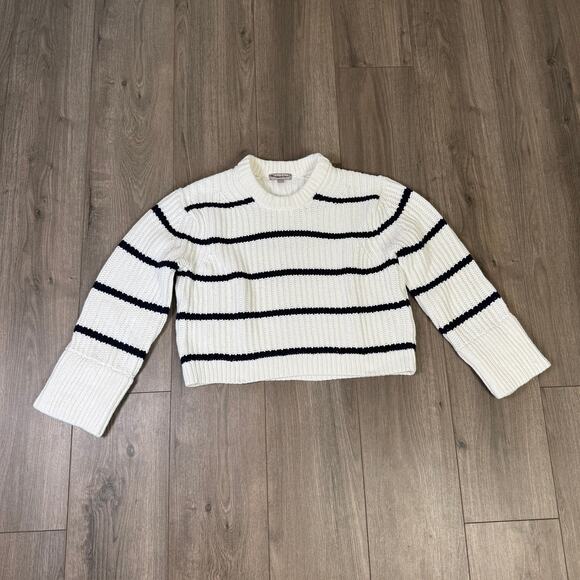 J.Crew Heritage Chunky Cotton Fisherman Crewneck Sweater WMN M Ivory Navy CG685 - Picture 2 of 6